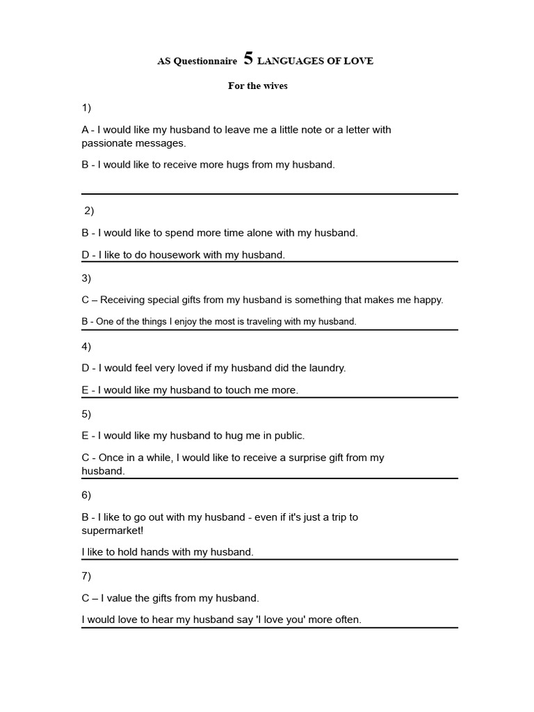 Love Languages Questionnaire for Wives | PDF