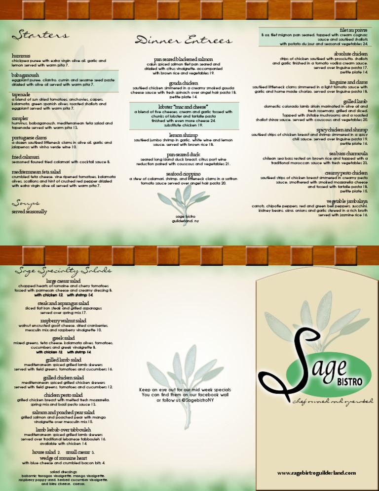 Sage Bistro Dinner Menu Highlights | PDF | Salad | Asian Cuisine