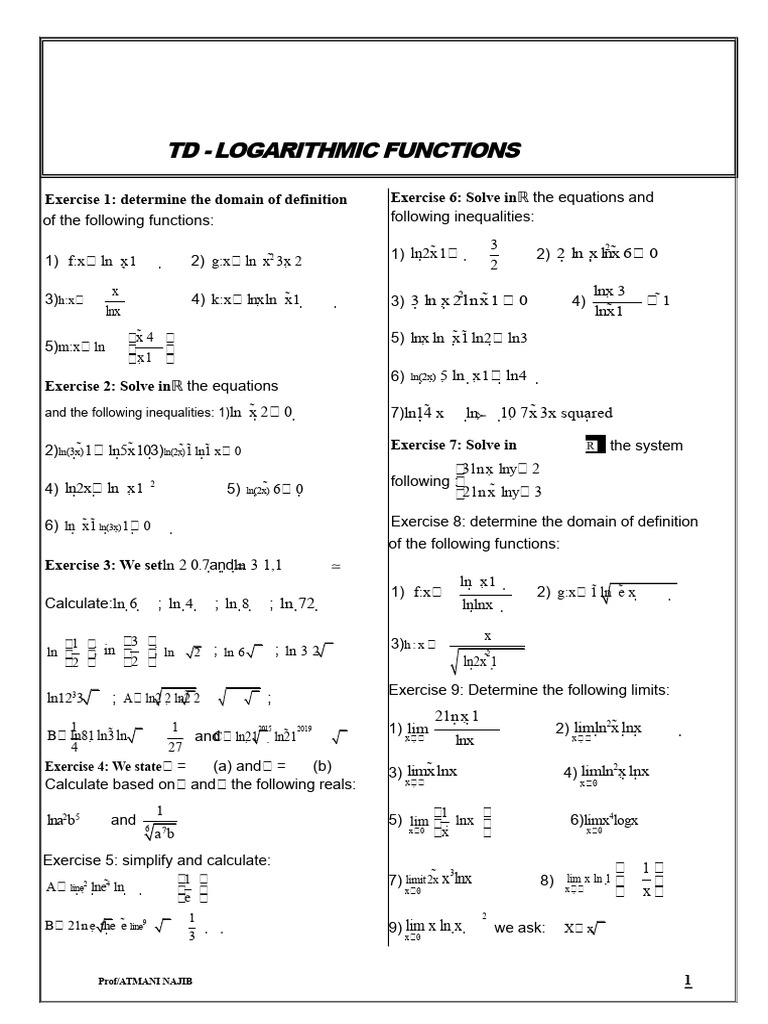 Logarithmic Functions Exercises and Solutions | PDF | Function ...