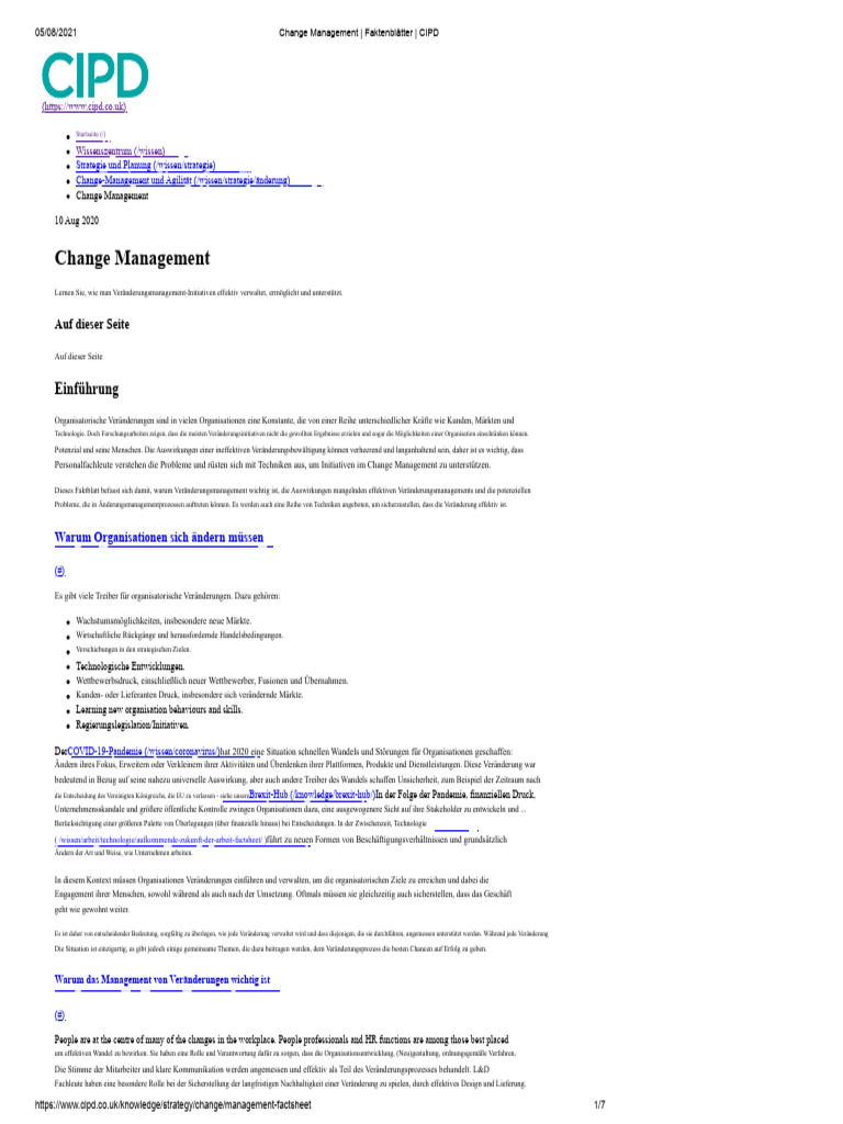 Faktenblatt - Change Management CIPD | PDF