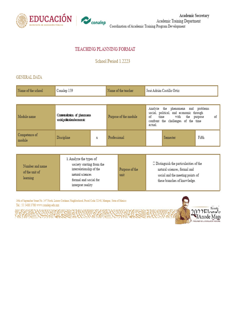 Planning Format (WEEK 1) Conalep | PDF | Science | Learning