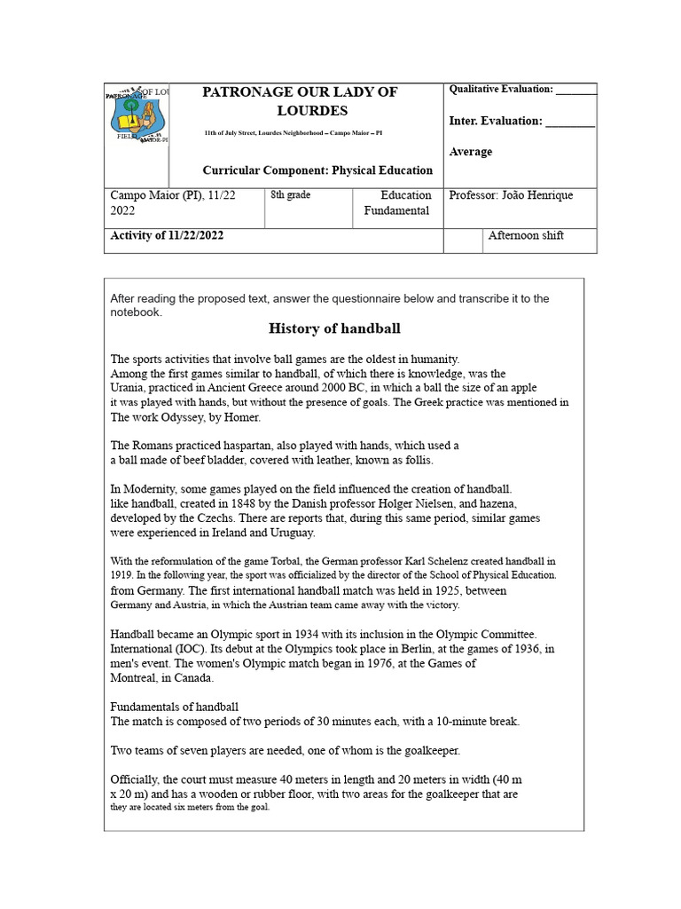 Handball History and Fundamentals Guide | PDF | Sports | Ball Games