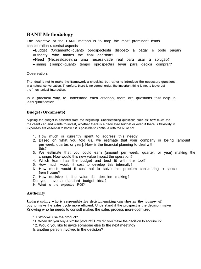 BANT Methodology for Lead Qualification | PDF | Decision Making