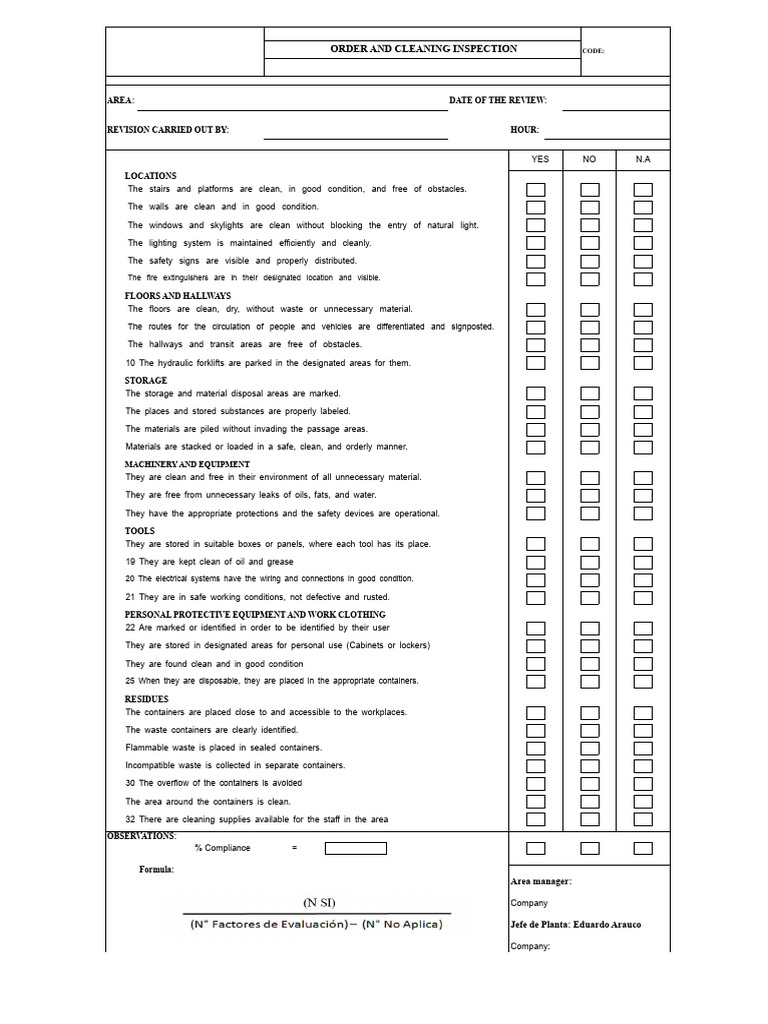 Cleaning Inspection Checklist Template | PDF | Waste