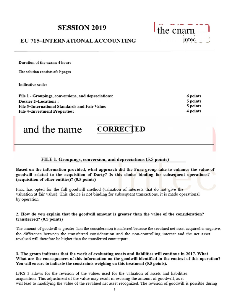 715 Exam Intec 2019 Corrected | PDF | Goodwill (Accounting) | Fair Value