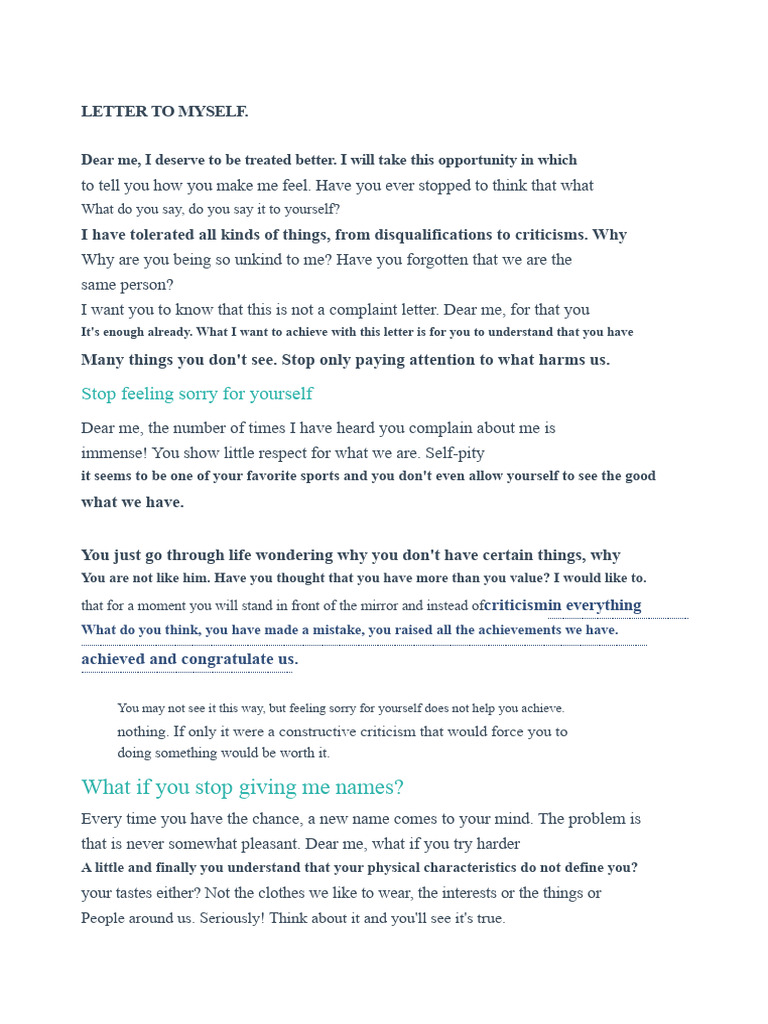 letter to myself SELF-ESTEEM EXERCISE.odt | PDF