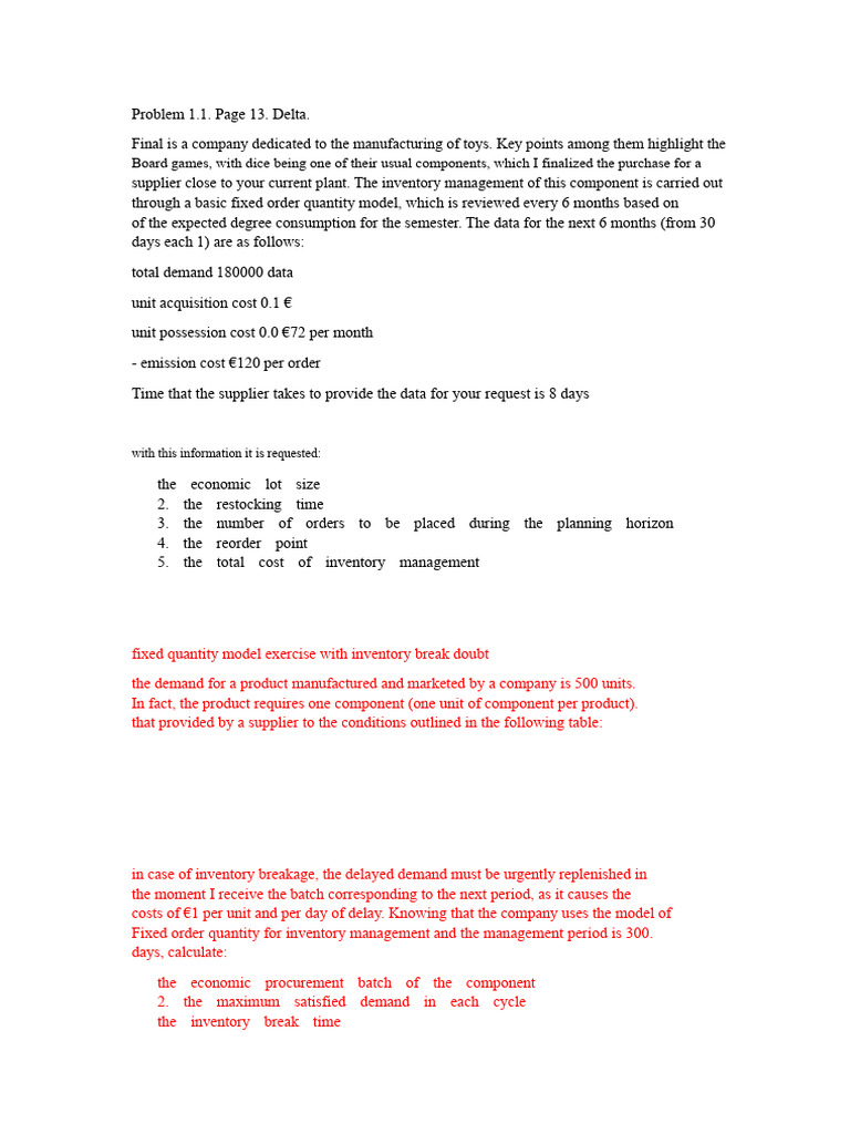 Inventory Management Exercises and EOQ Model | PDF | Inventory ...