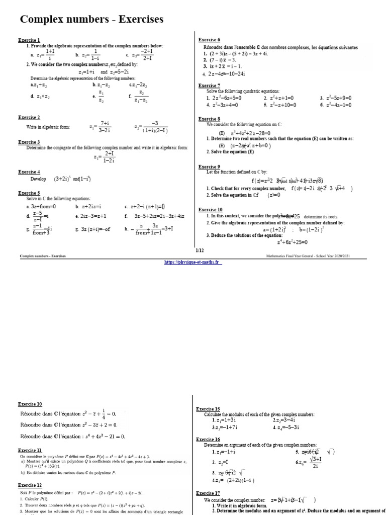 Complex Numbers Exercises | PDF | Complex Number | Trigonometric Functions