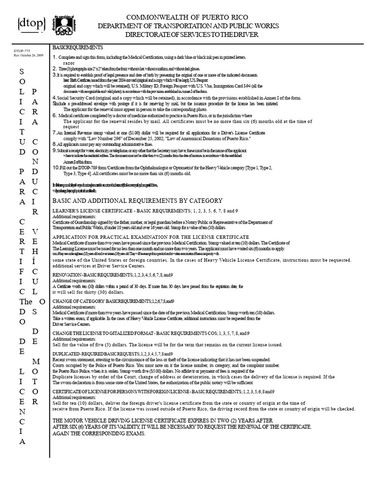 Puerto Rico Driver's License Requirements | PDF | Driver's License ...