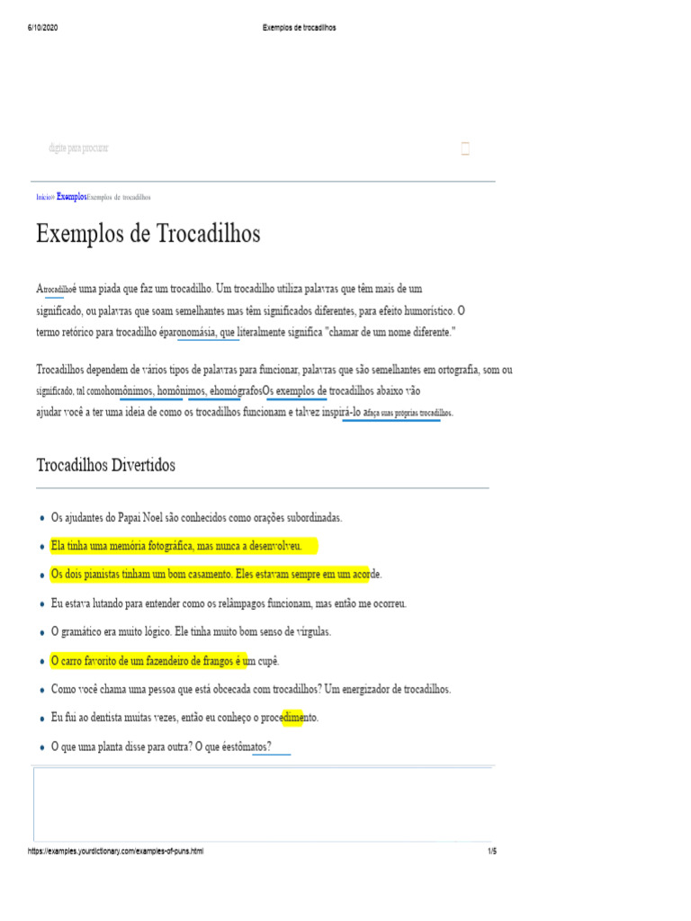 Exemplos de trocadilhos | PDF | Piadas