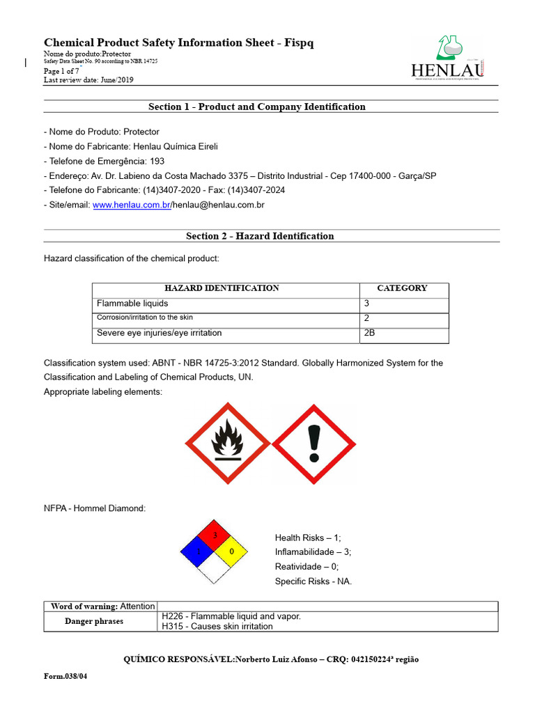 Protector Chemical Safety Data Sheet | PDF | Dangerous Goods | Personal ...