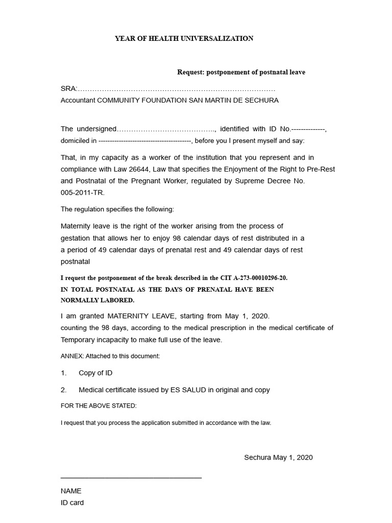 354818959-Model of Maternity Leave Application | PDF