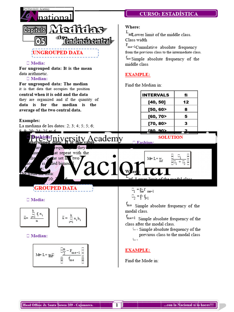 PRACTICE N°4 - MEASURES OF CENTRAL TENDENCY - STATISTICS | PDF | Mode ...