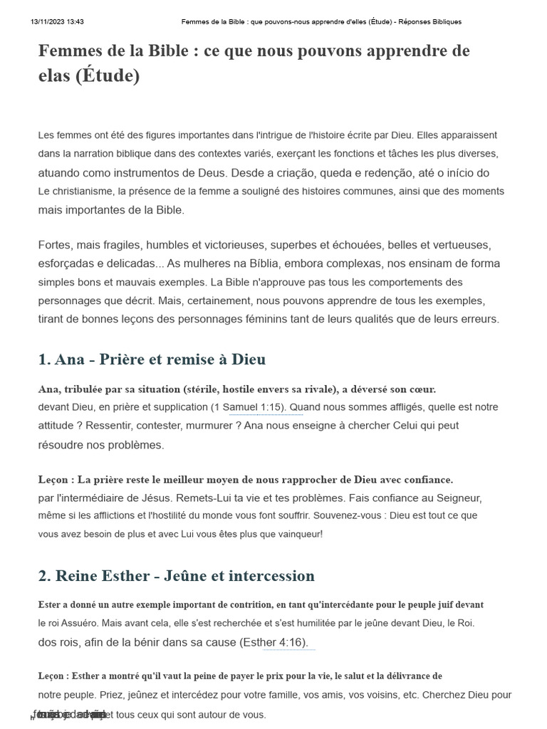 Leçons des Femmes de la Bible | PDF | Jésus | Livres des Rois