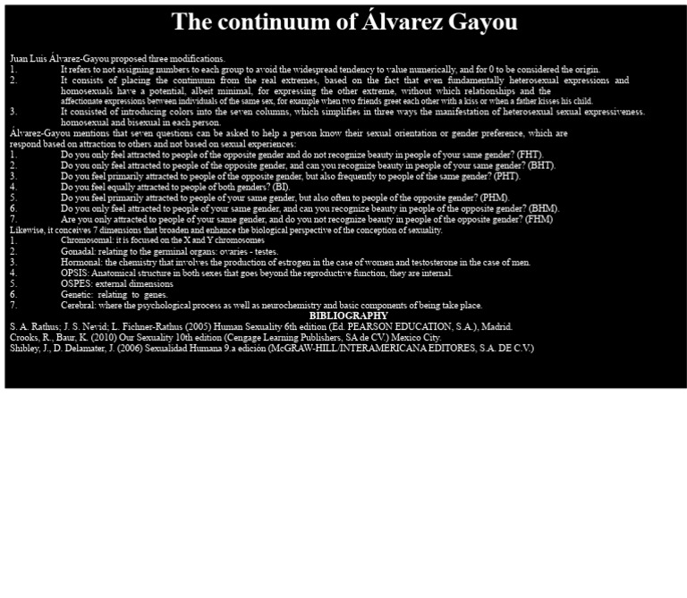 Álvarez-Gayou's Sexuality Continuum Explained | PDF | Sexual ...