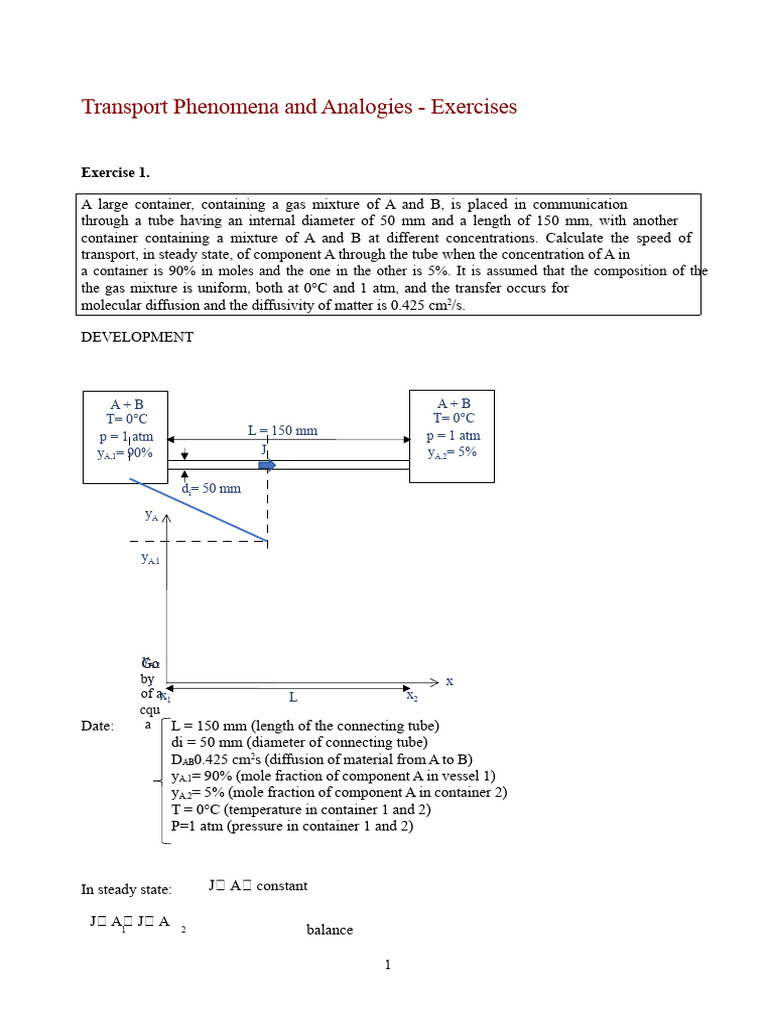 Transport Phenomena Exercises and Solutions | PDF | Transport Phenomena ...