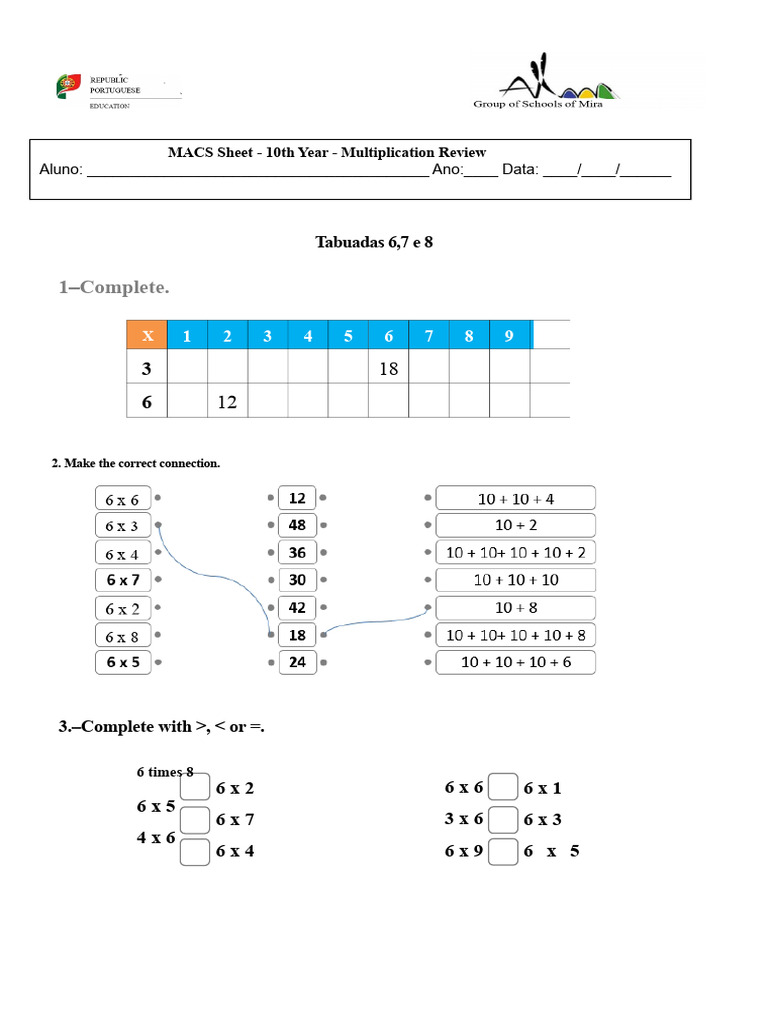10th Year Multiplication Review Sheet | PDF