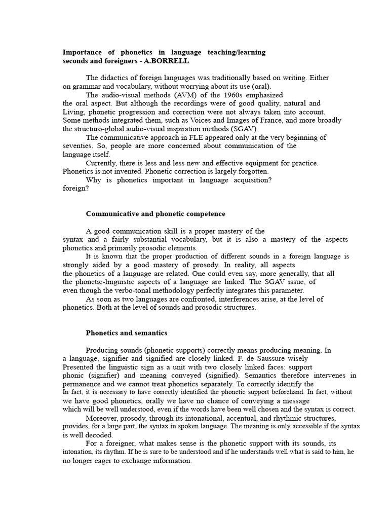 Role of Phonetics in Language Learning | PDF | Semantics | Phonetics