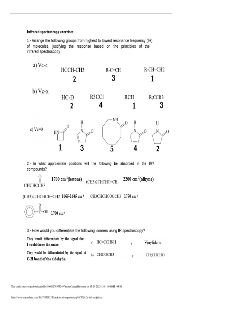 Infrared Spectroscopy Exercises Guide | PDF | Infrared Spectroscopy ...