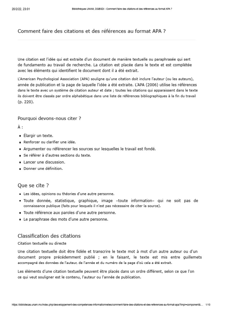 Citations et références au format APA | PDF | Guillemet | Référence ...