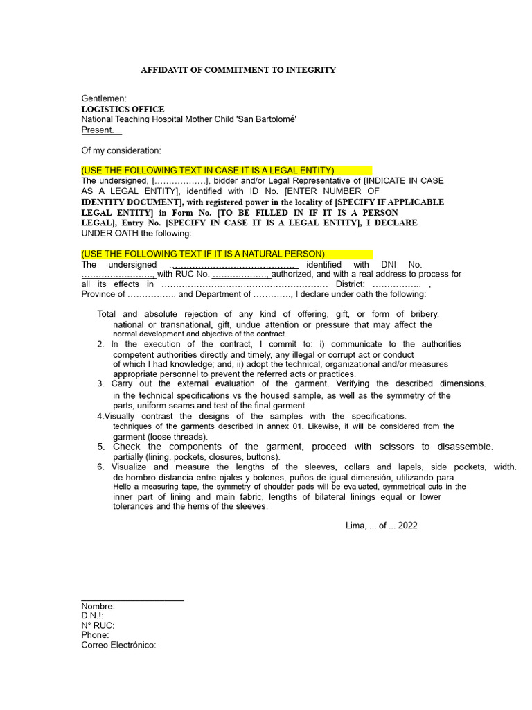 SWORN DECLARATION OF INTEGRITY COMMITMENT | PDF
