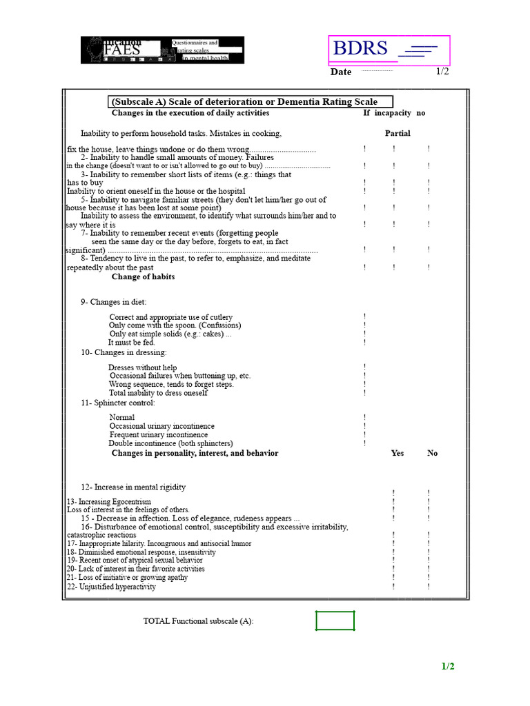 Dementia Rating Scale Assessment Guide | PDF | Dementia | Memory