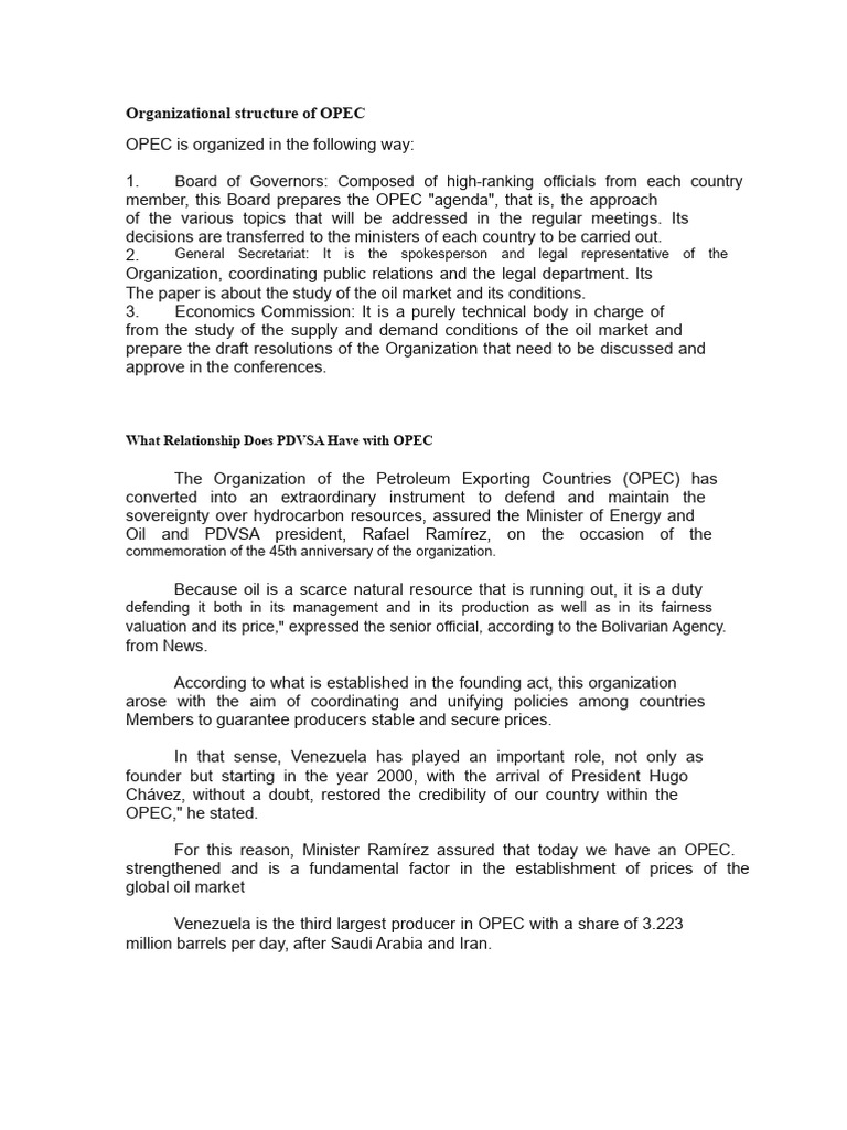 Organizational Structure of OPEC | PDF | Opec | International Relations