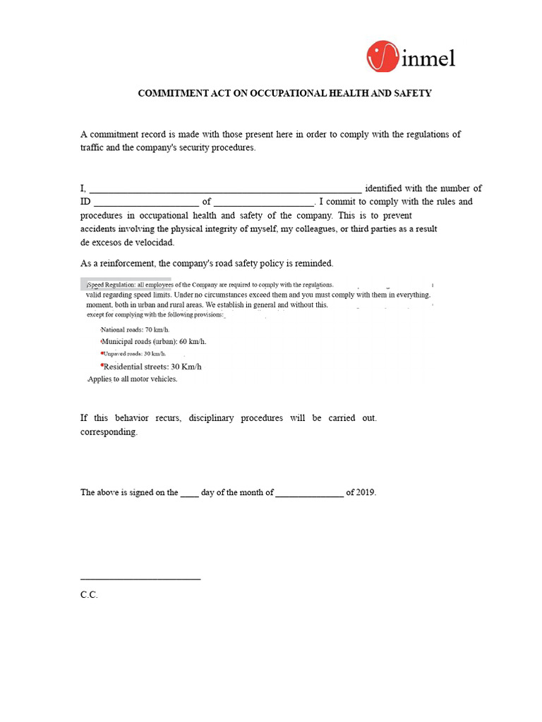Occupational Health & Safety Commitment | PDF | Speed Limit | Traffic ...