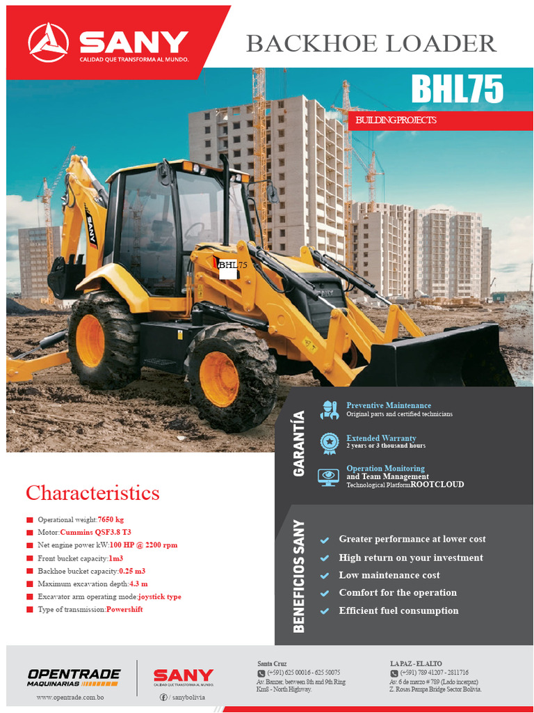 BHL75 Backhoe Loader Specifications | PDF | Gear | Loader (Equipment)