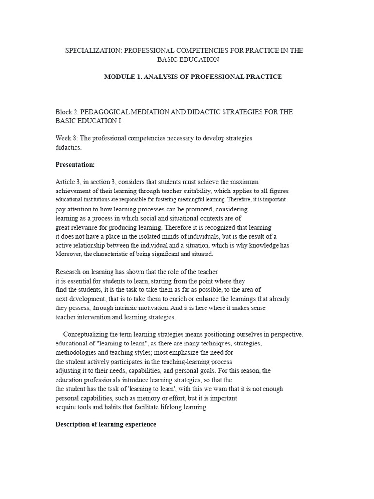 Professional Competencies in Basic Education | PDF | Pedagogy | Learning