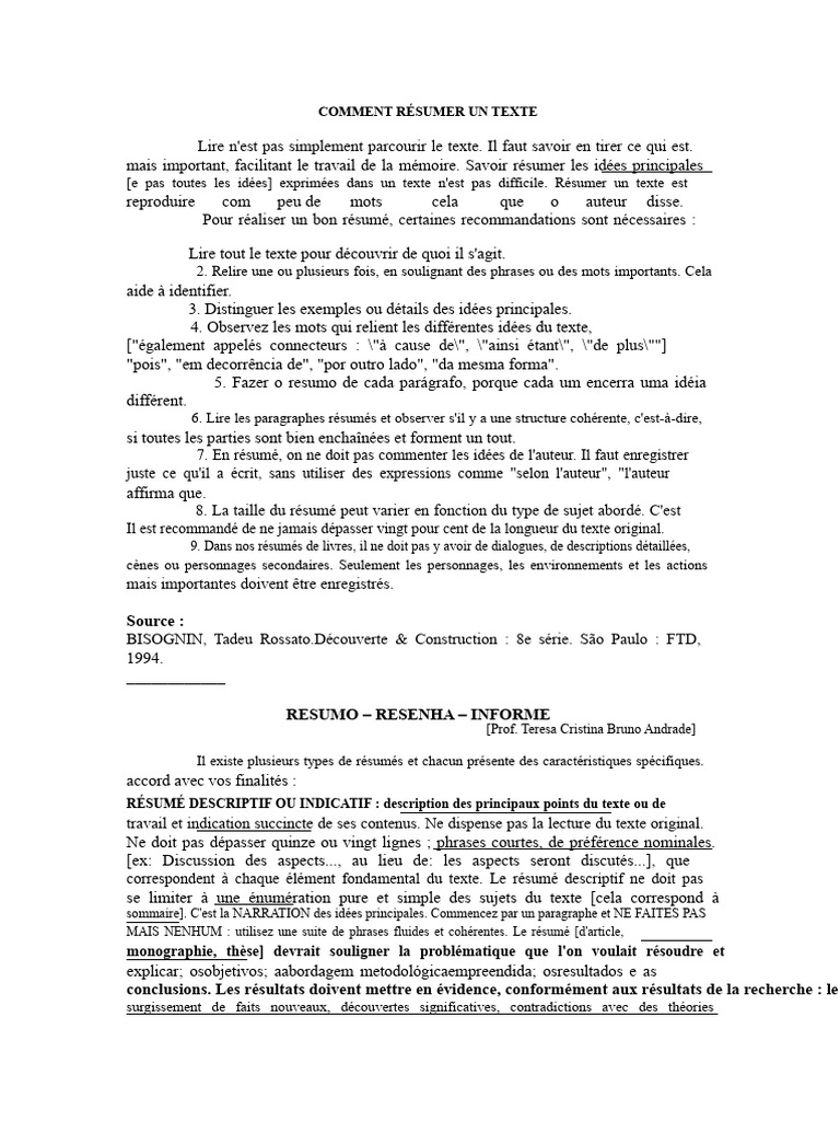 Guide pour Résumer un Texte Efficacement | PDF