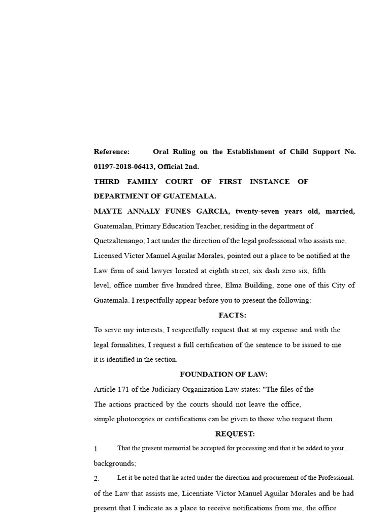 Child Support Ruling Request in Guatemala | PDF