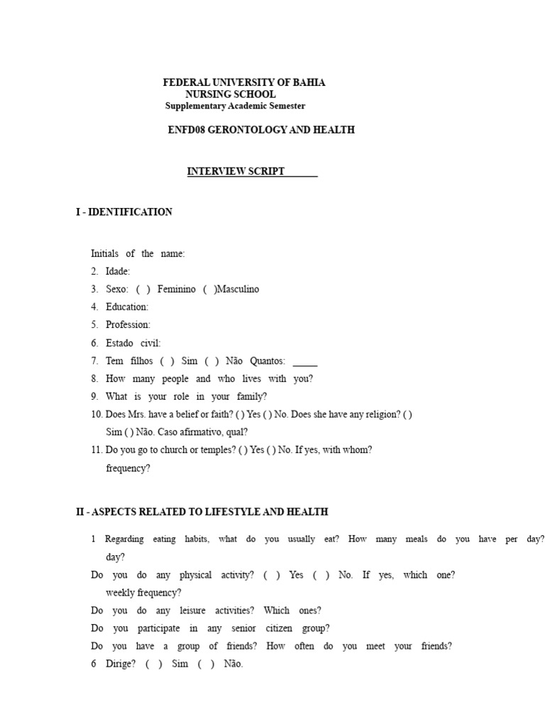 Gerontology Interview Script for Seniors | PDF
