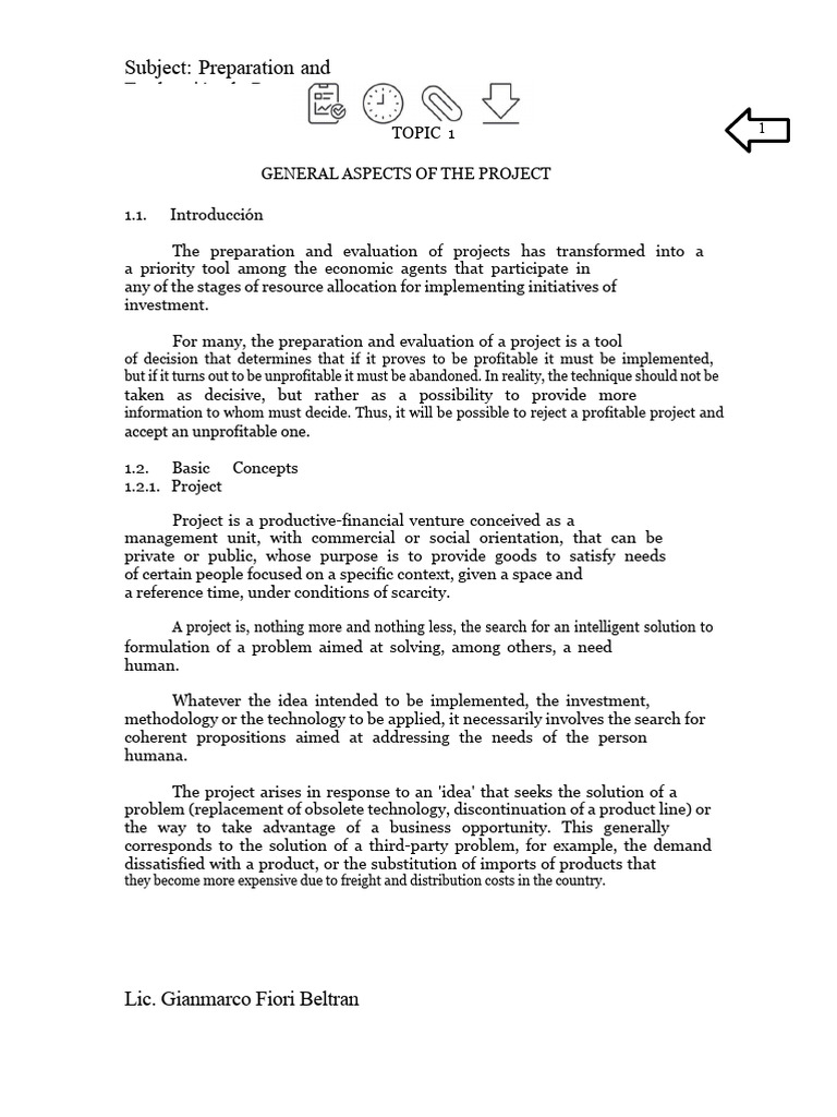 TOPIC 1 - GENERAL ASPECTS OF THE PROJECT (1) | PDF | Feasibility Study ...