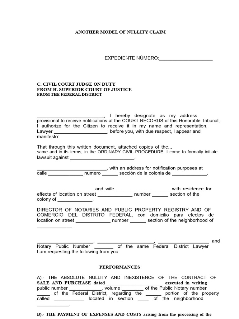 Demand For Absolute Nullity and Non-Existence of The Sales Contract ...