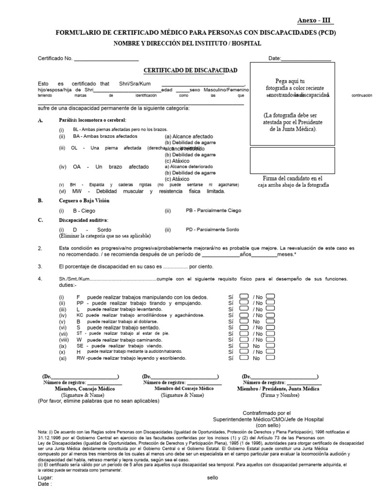 Certificado de Discapacidad | PDF | Invalidez