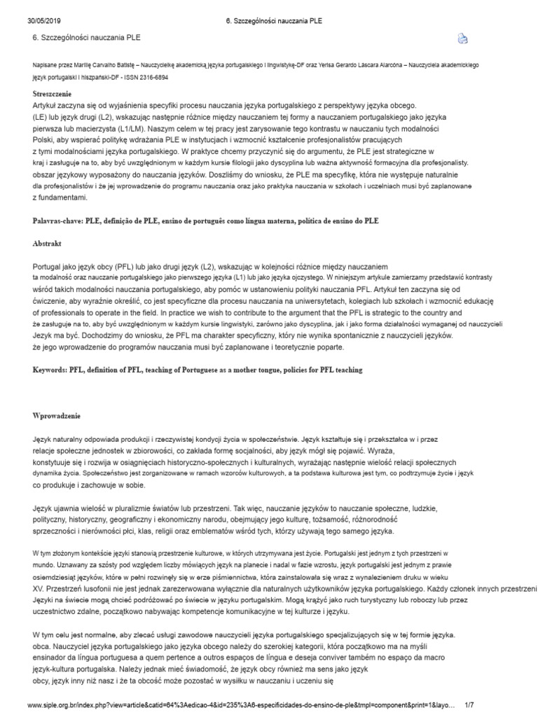 Specyfika Nauczania PLE Tekst Uzupełniający | PDF