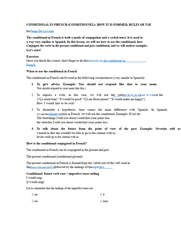 French Conditional: Formation & Usage | PDF | Grammatical Conjugation ...