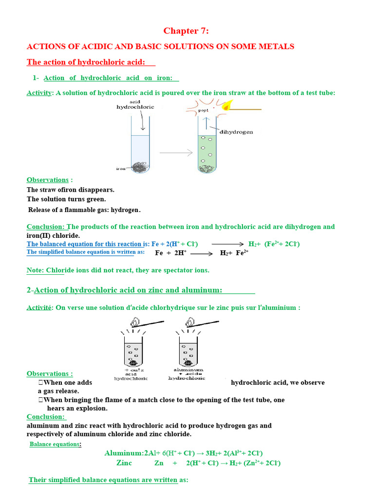 CHAPTER 7 ACTIONS OF ACIDIC AND BASIC SOLUTIONS ON SOME METALS | PDF ...