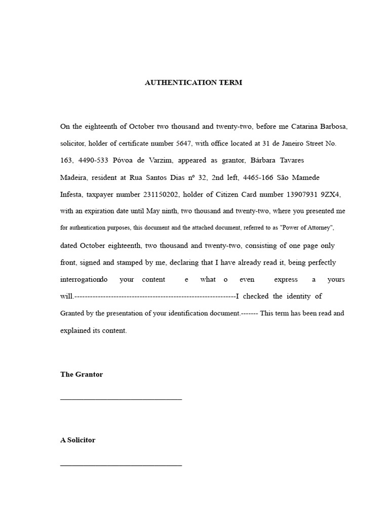 Power of Attorney Authentication Document | PDF | Power Of Attorney ...