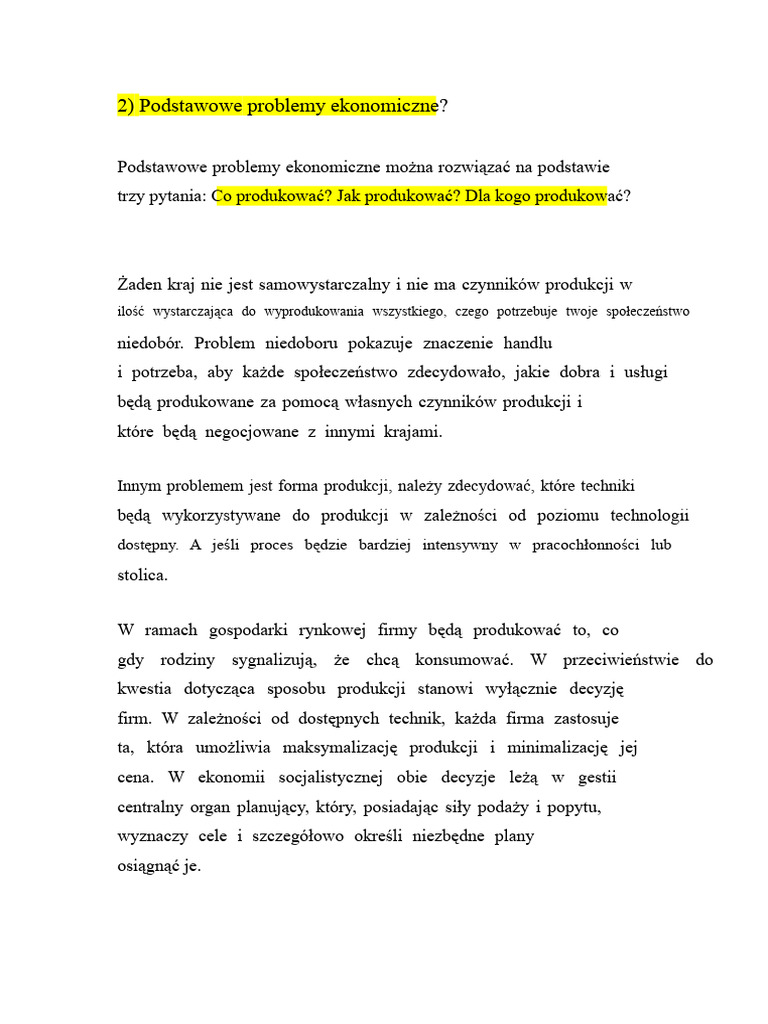 Jakie Są Podstawowe Problemy Ekonomiczne? | PDF