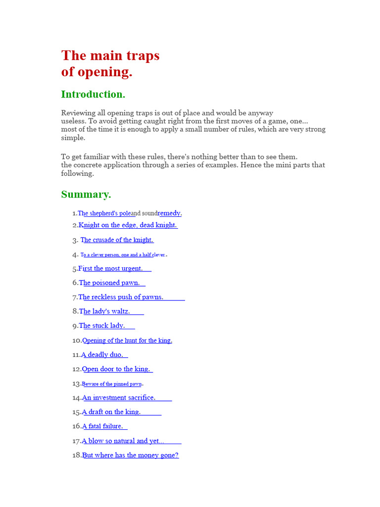 Chess Opening Traps Explained | PDF | Chess Openings | Chess