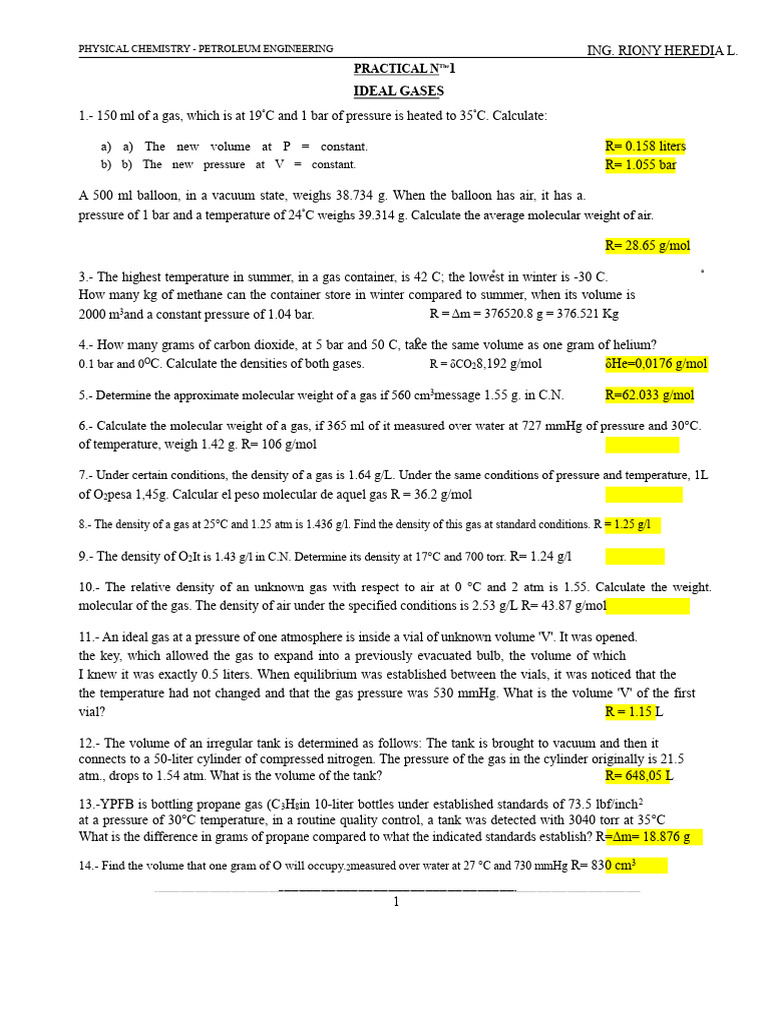 Practical exercises in Physical Chemistry | PDF | Gases | Atmosphere Of ...
