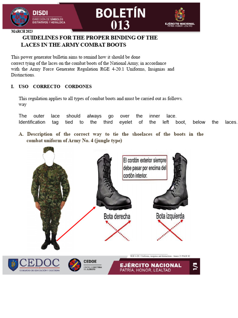 Army Combat Boots Lacing Guidelines | PDF | Footwear | Military ...