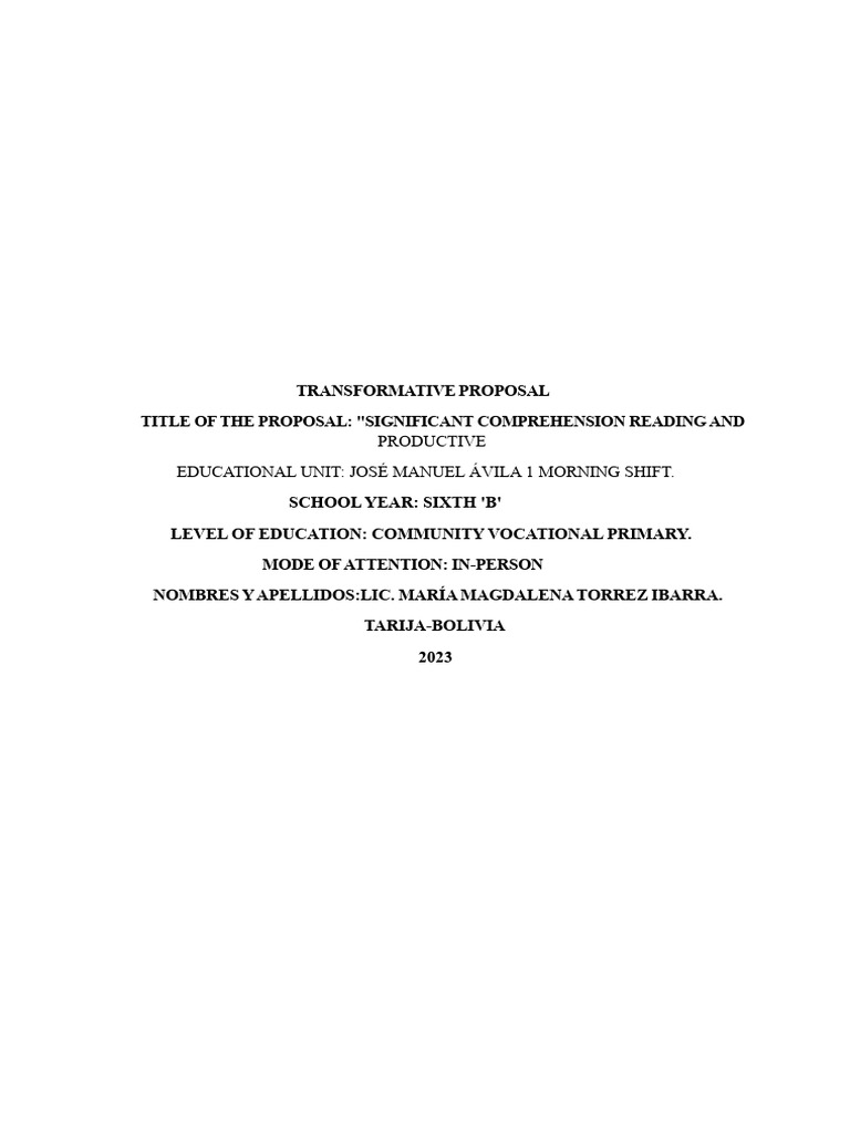 COMPREHENSIVE READING PROPOSAL | PDF | Reading Comprehension | Knowledge