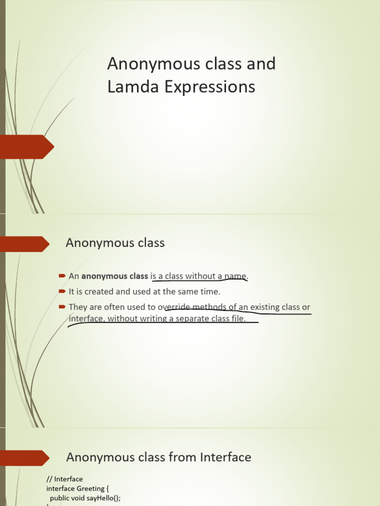 Anonymous Class and Lamda Expressions | PDF | Class (Computer ...
