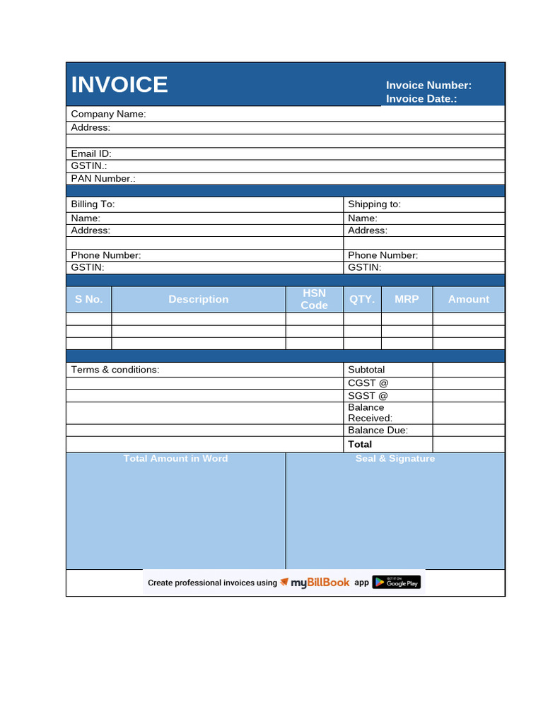 Invoice Template with GST Details | PDF