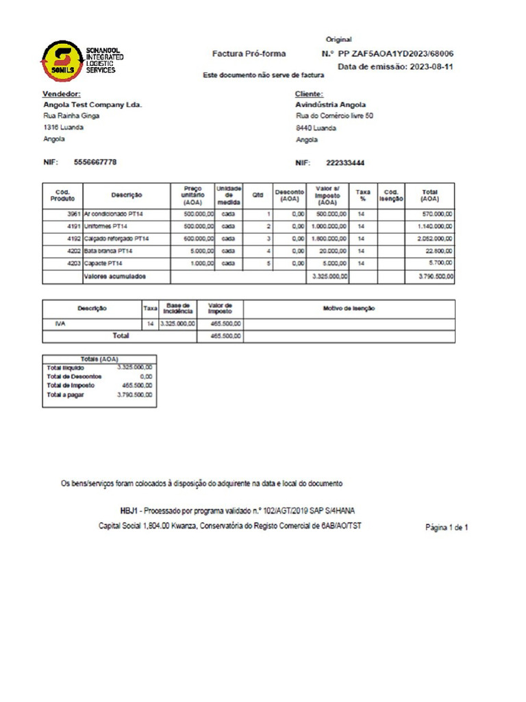 Template SAP Proforma | PDF