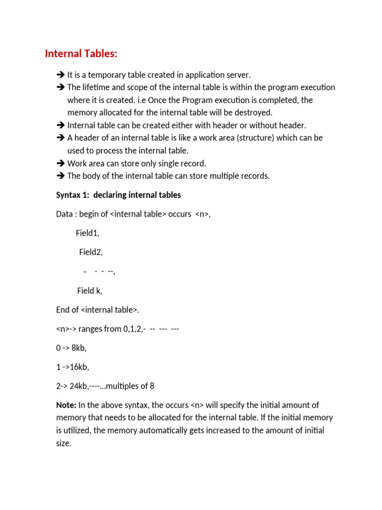 Understanding Internal Tables in ABAP | PDF | Database Index | Control Flow