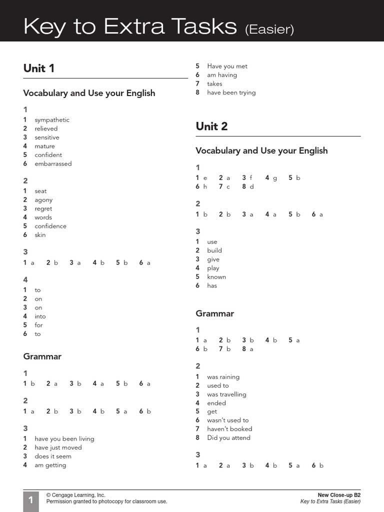 New Close-up B2 Extra Tasks Key | PDF